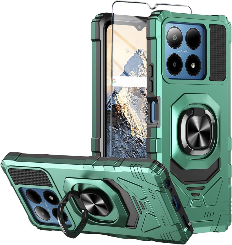 Mocotto for Boost Summit 5G Phone Case with Tempered Glass Screen Protector,Military Grade Heavy Duty Shockproof Protective Cover,with Ring Kickstand (Boost Summit 5G,Dark Green) - Image 1
